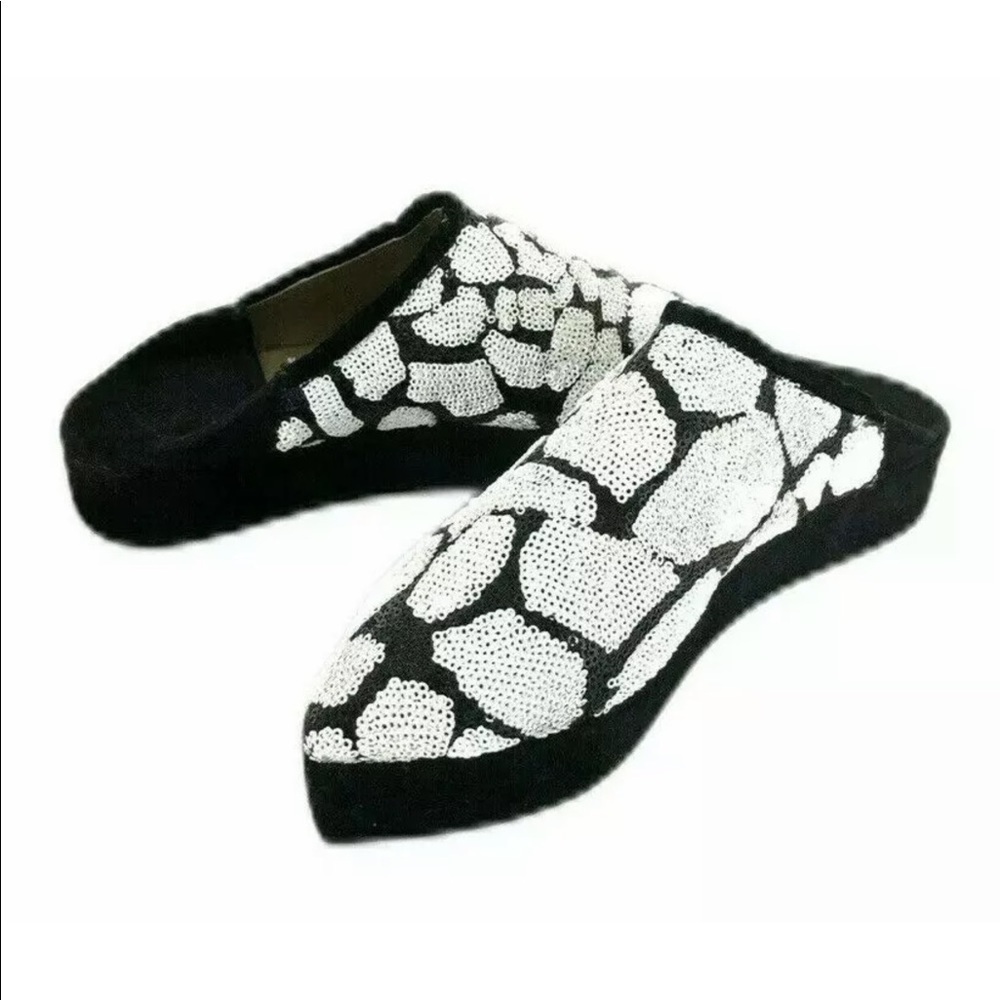 Moroccan Black /White Sequin Platform Babouche Handmade Slippers Custom Made